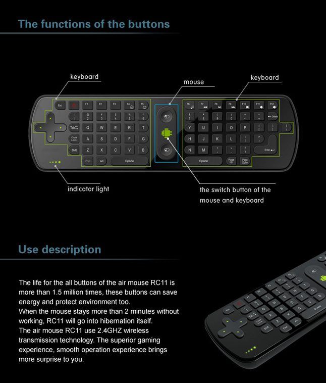 Air Mouse + Keyboard RC12 ( Wireless )